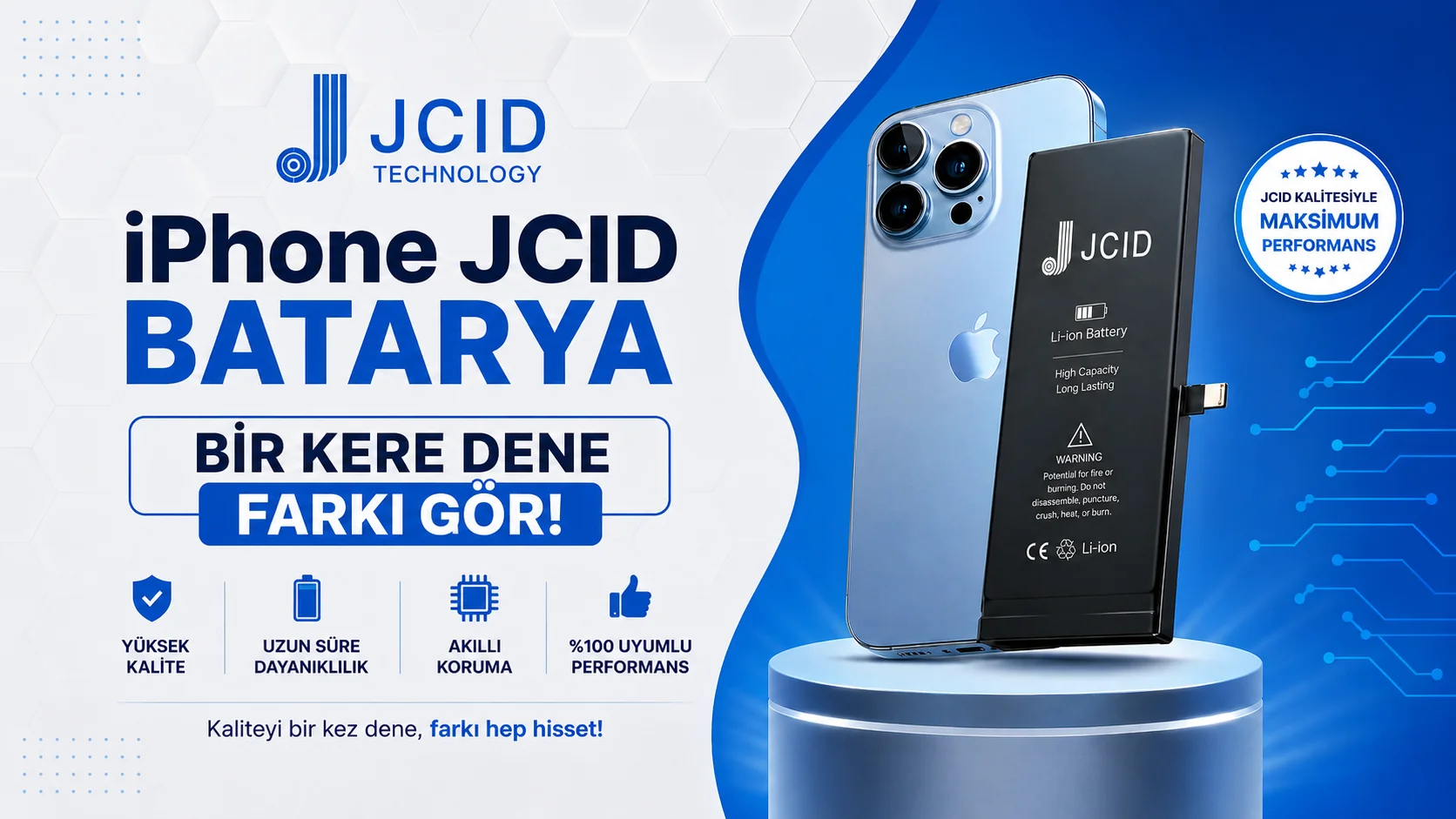 Ana sayfa kampanya slaytı — iPhone Batarya ve Apple Yedek Parça | JCID Türkiye