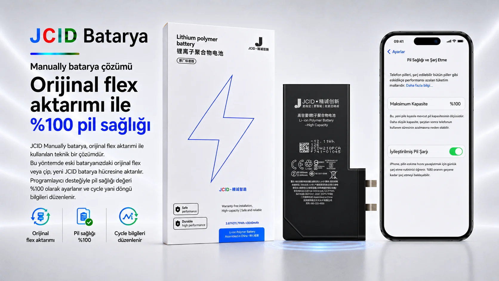 Ana sayfa kampanya slaytı — iPhone Batarya ve Apple Yedek Parça | JCID Türkiye