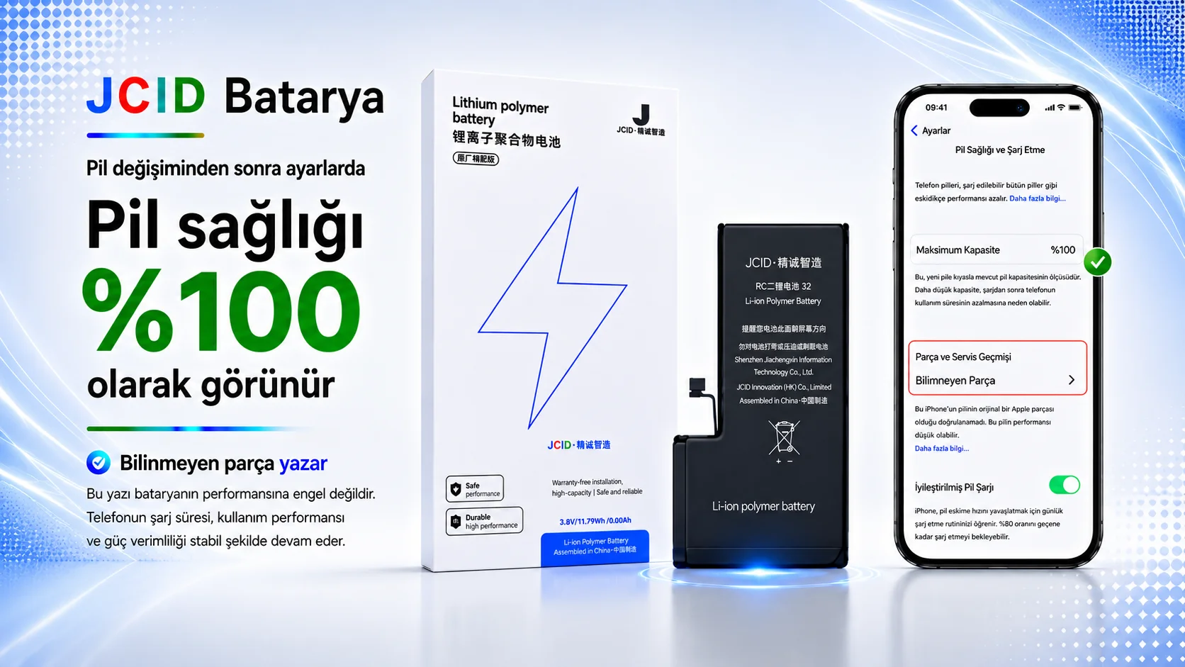 Ana sayfa kampanya slaytı — iPhone Batarya ve Apple Yedek Parça | JCID Türkiye