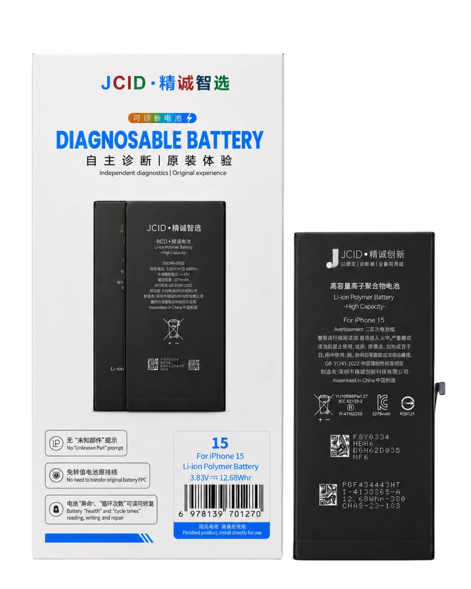 iPhone 15 JCID Yüksek Kapasiteli Batarya (3520 mAh) Diagnosable — galeri küçük resim 1